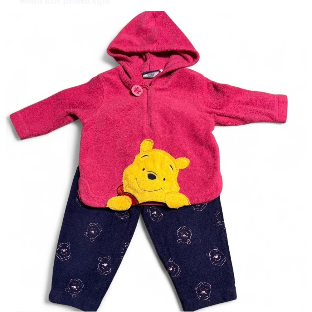 Disney Pooh Baby Fleece Outfit Set Pink Hoodie & Pants 18 Months Vintage